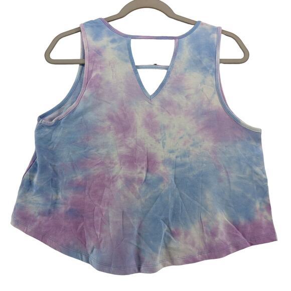 Tresics Luxe Cropped Tank Top Small Blue Pink TieDye Sleeveless Keyhole Knit New - Picture 2 of 9